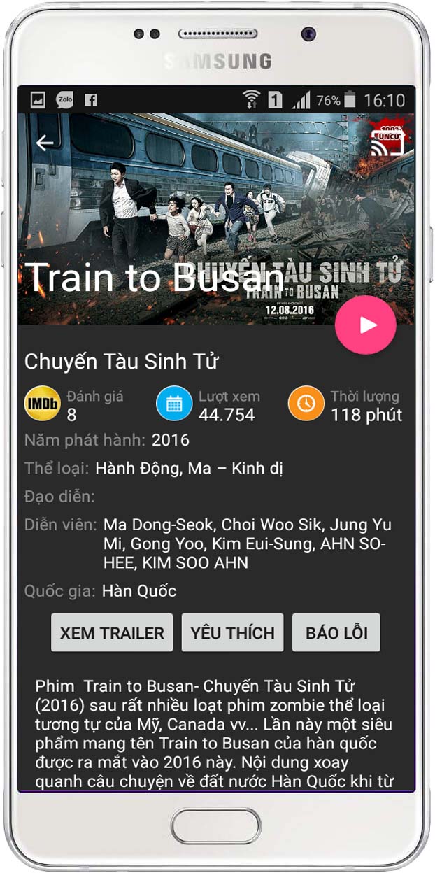 Màn hình chi tiết ứng dụng xem phim online Boba Phone